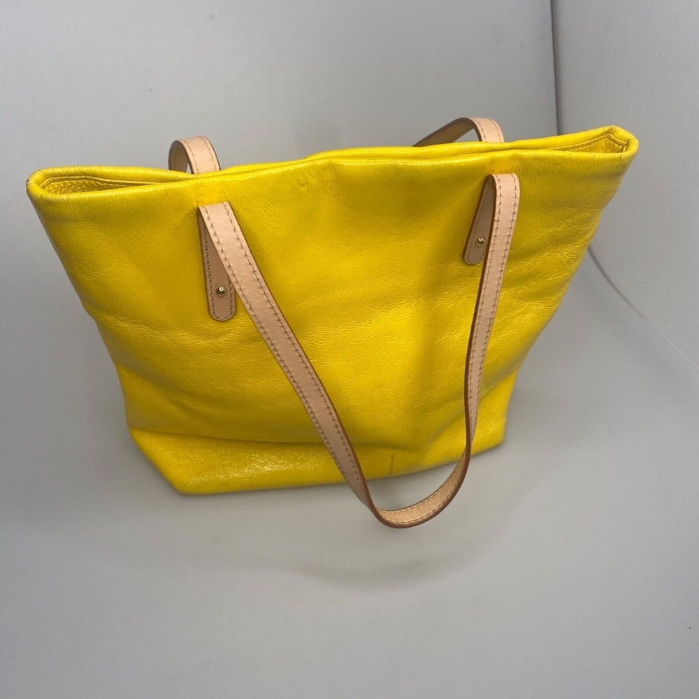 Kate Spade New York- Yellow Leather Small Shoulder Tote w/Tan Leather Handles - Picture 7 of 12